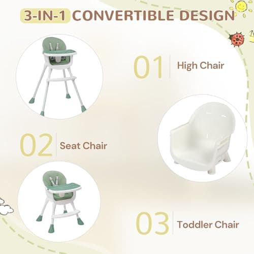 LALAHO Adjustable Height Baby High Chair with 5-Point Safety Harness Green — view 3