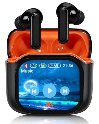Aikids AI Translation Earbuds Real Time, Support 158 Language Translator Earbuds with LCD Touch Screen, Audifonos Traductores Inglés Español, Translate Ear Buds for Travel Business Study, Black Orange