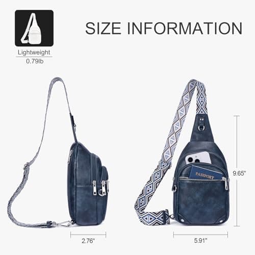 Lexiyat Anti Theft Crossbody Bags for Women Travel Chest Sling Bag Leather Handbags Fanny Pack Blue — view 6