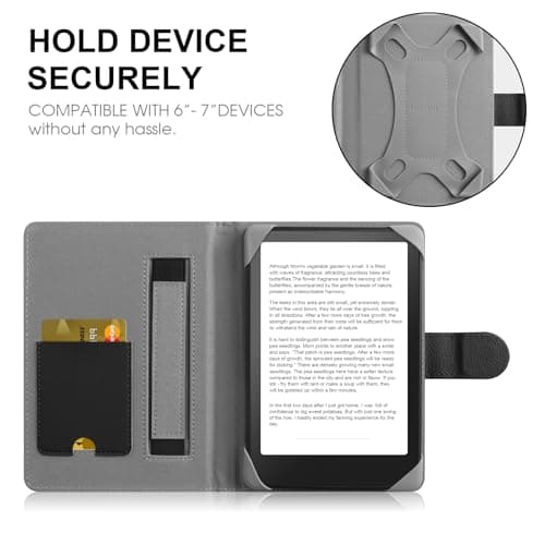 HoYiXi Universal Case for 6.8-7 inch Kindle eReader Compatible with Paperwhite/PocketBook and Tolino/Kobo Clara 2E/Kobo Clara HD,6",6.8" eReader Protective cover Built-in pocket,Black — view 2