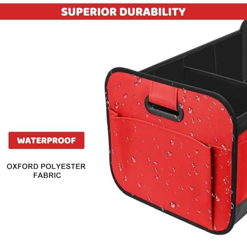 Car Boot Organiser - Foldable Car Boot Bag Car Trunk Organizer Storage Collapsible Trunk Organizer for most Cars, Waterproof Multi-Compartment Collapsible with Reinforced Base, Strong Handles(Red) — view 5