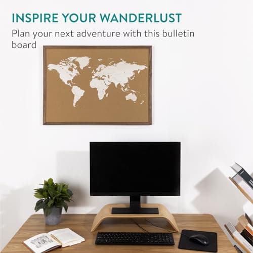 Navaris Cork World Map Pinboard Wood Frame - Cork Board World Map Poster - Large Travel Map with Pins - Cork Boards for Walls Bedrooms Offices - Map of the World Wall Art Pin Board — view 2