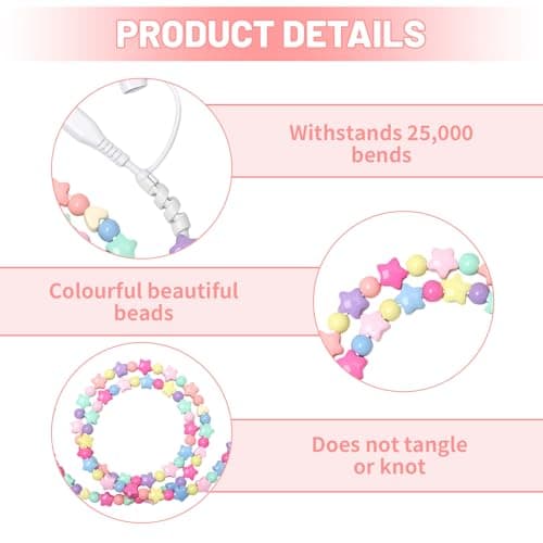 PaYuanRaoTi Beaded Phone Charger 4-in-1 Multi Charging Cable 1M, Fast 66W USB C Charger Cable with USB C to USB C 1M & USB/iOS Connectors, Cute Beaded Charger for Android Devices — view 3