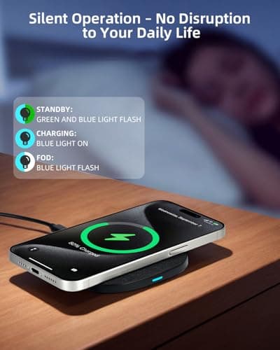 SENGiMC 15W Fast Wireless Charger Pad, Leather Surface, Supports Qi/QC3.0 USB Type-C, Portable Wireless Charger, Compatible with iPhone 16/15/14/13/12 & Samsung Galaxy S22/S21/S20/S10, for Travel. — view 4