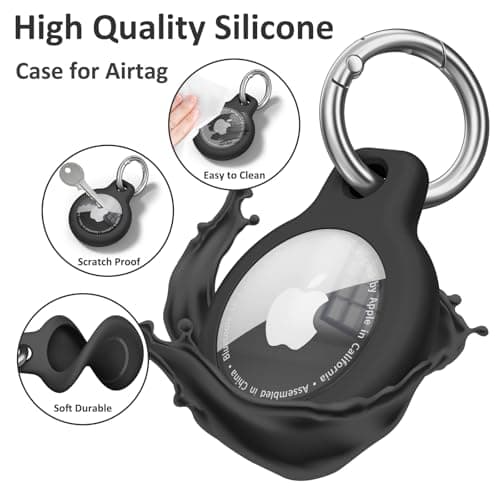 Air Tag Holder Air Tag Silicone Case, with Keychain, TPU Case for Air Tags Keyring for Keys, Bags, Luggage, Pet Collar, Anti-Lost and Scratch-Resistant, Fully Covered (Black) — view 5