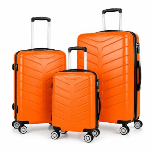 Set of 3 Pcs Luggage Hardshell Suitcase Light Weight, Orange — view 3
