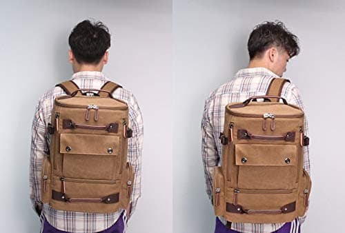 Canvas Backpack, Casual Backpack Unisex Vintage Canvas Rucksack Hiking Backpack Travel Bag Laptop Backpack School Bag Student Bag Satchel Trekking Backpack Camping Bag Coffee — view 6