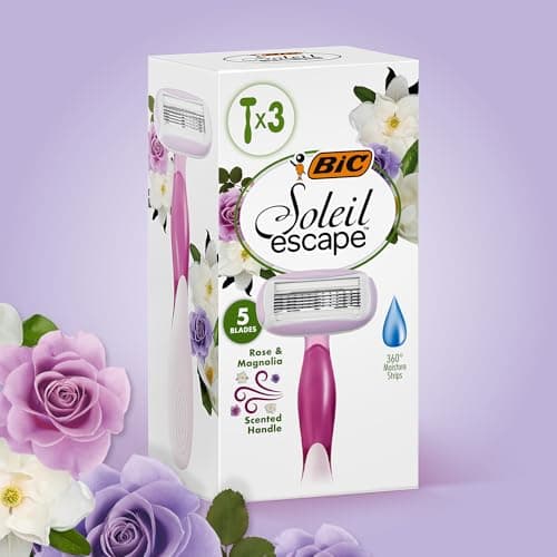BIC Soleil Escape 5 Blade Womens Disposable Razor Pack of 3 with Rose and Magnolia Scented Moisturizing Strip — view 5
