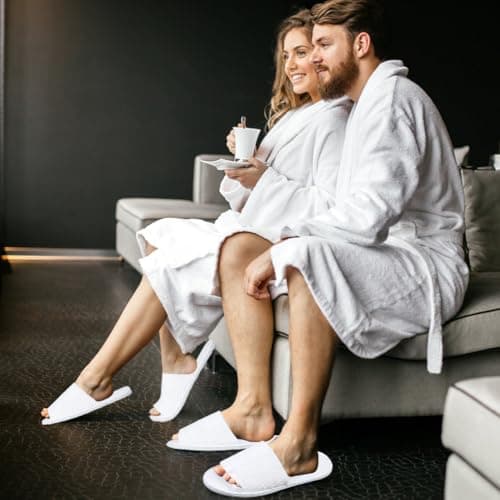 Cosysparks Open Toe Spa Slippers, Non-Disposable White Hotel Slippers Reusable Travel Slipper Bath Anti-Slip Indoor House Slipper for Guests Travel Home Hotel Use — view 3