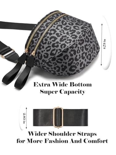 Pure Colour Crossbody Bag Bum Bag for Women,Spacious Purse Fanny Packs Belt Bag,Oversized Bum Bag, Black Grey Leopard Print Bum Bag, 11.0 Inches X 8.6 Inches X 4.5 Inches, Casual — view 6