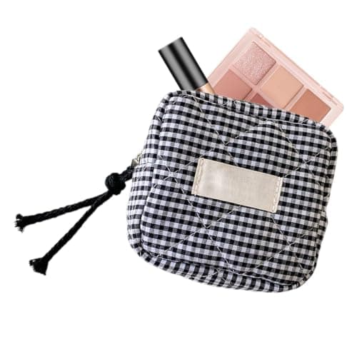 Small Cosmetic Bag Portable Multipurpose Square Check Design — view 5