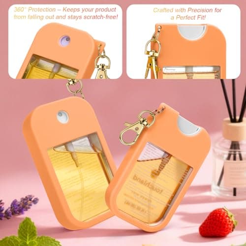 AIERSA Hand Sanitizer Spray Case Compatible with Touchland, Silicone Hand Sanitizer Case Holder with Keychain for Touch Land Mist 1FL. OZ -(Orange) — view 2