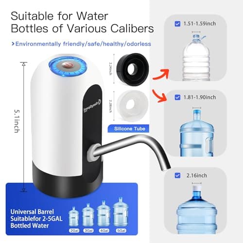 EASYSPEED Water Bottle Pump with 2 Adapters, Portable USB Automatic Water Dispenser Fountain, Electric Drinking Pump for 2-5 Gallon Water Bottle,White — view 4