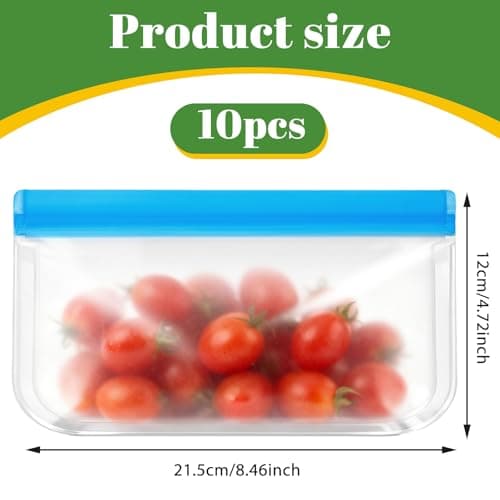 QFGasre Reusable Freezer Bags, 10 Pcs Silicone Food Storage Snack Bags — view 2