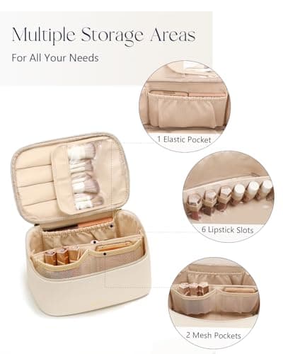 Prite Makeup Bag Toiletry Case for Women with Brush Holder, Beige, Standard — view 3
