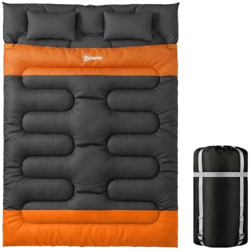 Outsunny Double Sleeping Bag with 2 Pillows 220 x 160 cm Grey and Orange