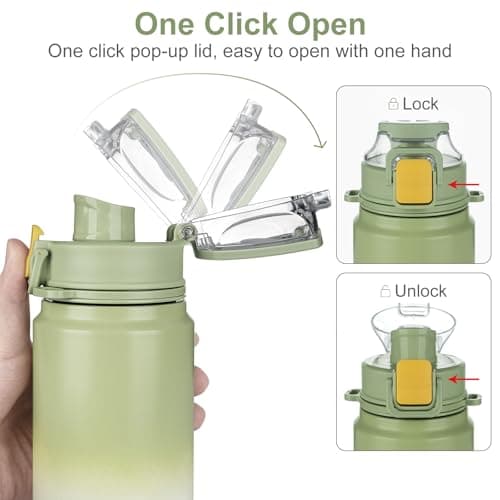 HUAXITRA Insulated Water Bottle Stainless Steel Sports Water Bottles with Straw, Double Wall Leakproof Thermal Flask with Handle for Cold and Hot Drink, Travel, Sports, Gym (Green, 800 ml) — view 5