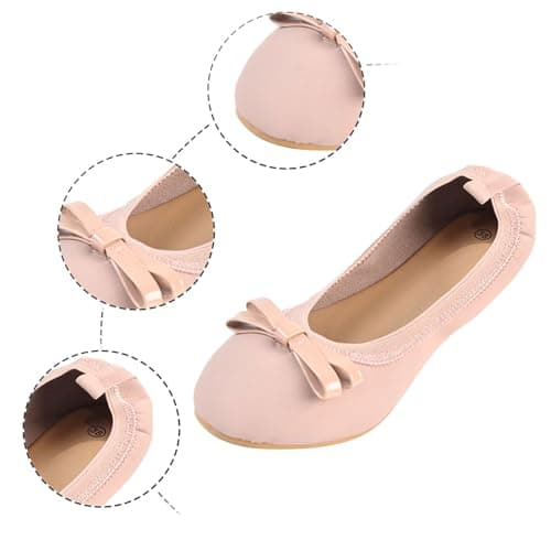UK Ladies' Rollable Ballet Pumps Space-Saving Travel Flats Formal Wedding Shoes Women Memory Foam Collapsible Flats | Lightweight Foldable Design Pink — view 2