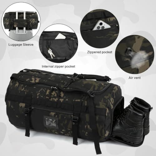 TAIHOYIN 60L Tactical Duffle Bag for Mens Gym Duffel Bag Backpack Camo — view 4
