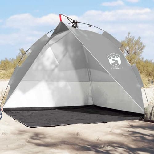 LoogCape Beach Tent Grey Quick Release Waterproof 190T Polyester PU Coating, 205 x 200 x 115 cm, with Carry Bag, Double Zip Entrance, for Beach and Festival