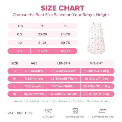 ToyaTec Baby Sleeping Bag 2.5 Tog Super soft Rayon Made from Bamboo,Baby's Bamboo fiber Sleeping Bag Autumn Winter Sleeping Blanket(Pink,M) — view 4