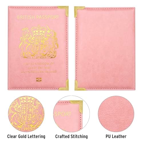 FACATH Passport Cover Holiday Essentials UK Passport Holder Minimalist Wallet British Travel Accesaries Ireland Card Holder (Pink) — view 5