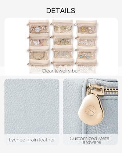 VLANDO Travel Jewelry Box with Clear 12 Velvet Bags,Baby Blue — view 3
