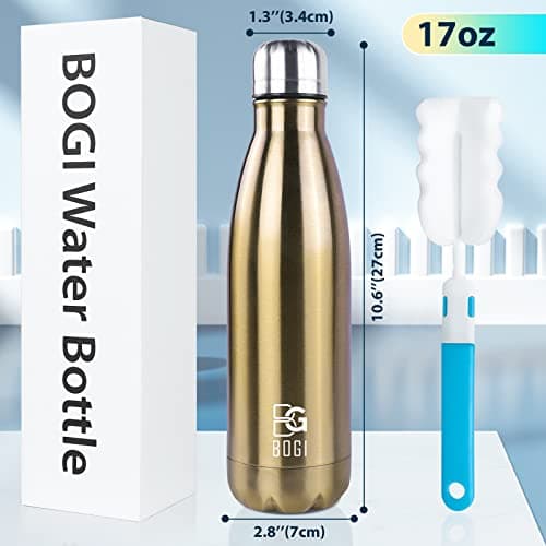 BOGI 17oz Insulated Water Bottle Double Wall Vacuum Stainless Steel Bottle Leak Proof keeps Hot and Cold Drinks for Outdoor Sports Camping Hiking Cycling, Comes with a Cleaning Brush Gift (Champagne) — view 2