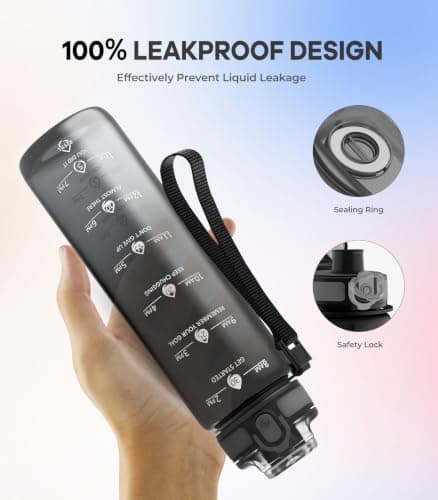 1L Water Bottle Made of BPA-Free Tritan Material, Sports Water Bottle with Removable Straw & Hydration Time Markerings, Ideal for Gym, Travel, Home, School and Outdoor Activities - Gray Gradient — view 4