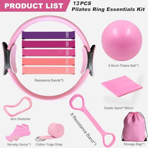 Oursouion 13pc Pilates Ring Set,Pilates Equipment for Women Mini Ball, Resistance Bands & Accessories – Home Pilates Kit for Toning, Strength & Flexibility – Pilates Essential Kit for Beginners — view 2