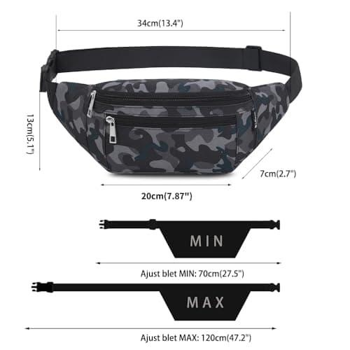 Bumbags Waist Fanny Packs for Men Women Fashion Bum Bag with Adjustable Belt for Sport Running Hiking Jogging Travel Cycling Walking Dog Boys Ladies (CamoBlack) — view 4
