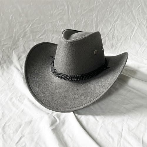 CHICTRY Mens Felt Cowboy Rider Hat Wide Brim American Western Outback Sunscreen Travel Cap Outdoor Sun Protect Cowgirl Costume Charcoal Grey A One Size — view 2