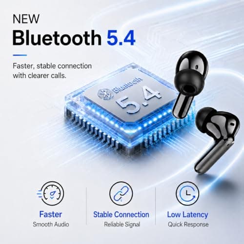 Wireless Earbuds, Bluetooth 5.4 In-Ear Headphones with 13mm Drivers, Hi-Fi Stereo Deep Bass, ENC Noise Cancelling Mic, 40H Playtime, IPX7 Waterproof, USB-C Earphones for iOS Android (Piano Black) — view 3
