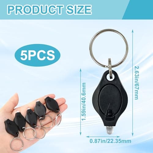 UV LED Keychain Flashlight, 395nm Blacklight Money Detector, Mini UV Torch for Counterfeit Note Verification, Portable Keyring Flashlight for Banknote, Hotel Cleanliness, Pet Stains (Black, 5 Pcs) — view 2