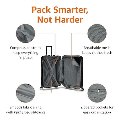 Amazon Basics Hardside Luggage, Large Suitcase with Wheels, Oxford Spinner with TSA Lock, Four Spinner Wheels and Scratch-Resistant Surface, 76 cm, Black — view 3