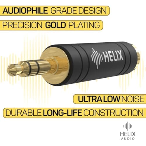 Helix Five Headphone Adapter – 6.35mm to 3.5mm Adapter - Stereo Jack Converter - Gold-Plated 1/4 to Mini Jack Adapter for Headphones, Amps, Mixers, Instruments, Audio Devices (Single) — view 3