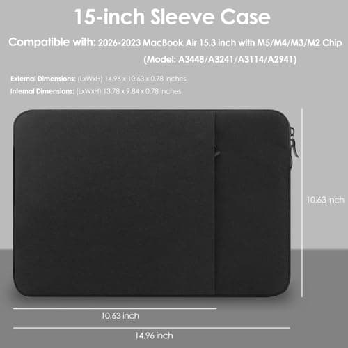 ProElife Sleeve Case for MacBook Air 15 inch M5 M4, Water-resistant, Black — view 2