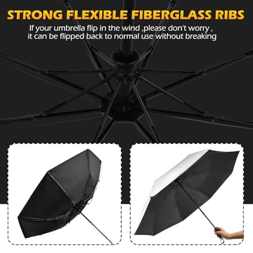 HEXSOLID 46inch Strongest Windproof Travel UV Umbrella Silver/Black — view 4