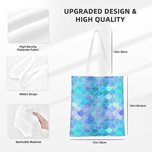 Reusable Starfish Coastal Wool Printing Tote Shopping Bag, Washable Tote Bag, Women'S Shoulder Bag, Gold Mermaid Scale, One Size — view 5