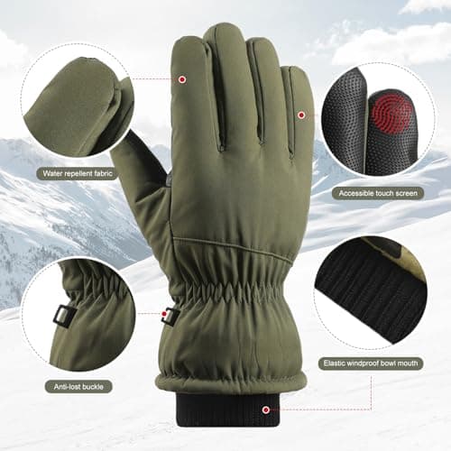 Ski Gloves Winter Gloves Waterproof Windproof Men Women Warm Cold Weather Gloves Touch Screen Finger (Army Green) — view 2