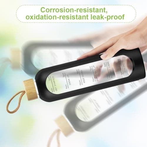 AOOWU Glass Water Bottle with Time Marker, 1000ml Leak-proof Sports Glass Water Bottle with Bamboo Lid, Sports Drinking Bottle, Reusable Silicone Case Glass Drinking Bottle, Motivational Water Bottle — view 4