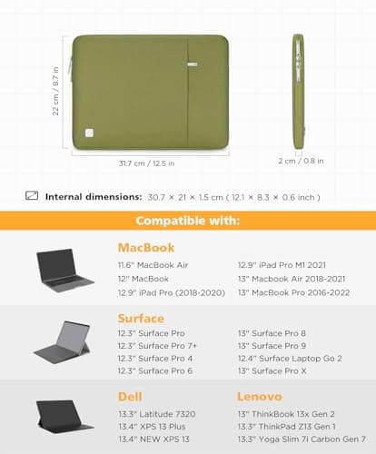 NIDOO 13 Inch Laptop Sleeve Case Protective Carrying Bag Cover for 13" MacBook Air M4 / iPad Pro M5 / Surface Pro 10/13.3" ThinkPad X13 / ThinkBook 13x / Dell Pro 13 Premium/XPS 13 (Plus), Green — view 5