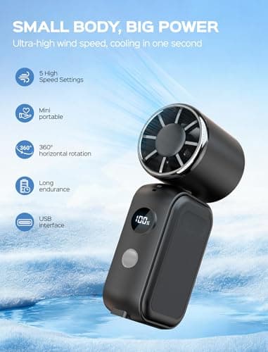Wynvara Portable Handheld Fan, 3000mAh Rechargeable with 5 Speeds & Digital Display, 12 Hours Battery Life, USB Powered Foldable Mini Personal Hand Fan for Travel Holiday Essential. — view 2