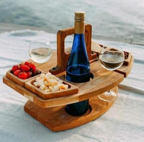 Portable Mini Folding Wine Table - Lightweight Wooden nic Table for Camping Beach and Garden - Easy Carry Khaki Outdoor Accessory