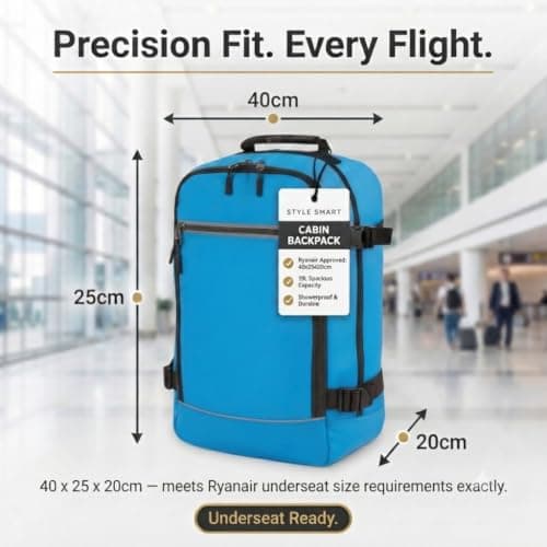 RYANAIR Cabin Bags 40x20x25 - Underseat Travel Backpack Hand Luggage | Blue — view 6