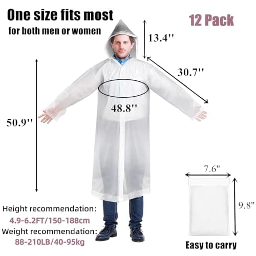 Cididu 12 Pack Rain Ponchos for Adults, Reusable Raincoat with Drawstring Hood, Portable EVA Rain Jackets for Women Men, Waterproof Long Rain Cape, Emergency Poncho for Travel Camping Hiking Outdoor — view 2