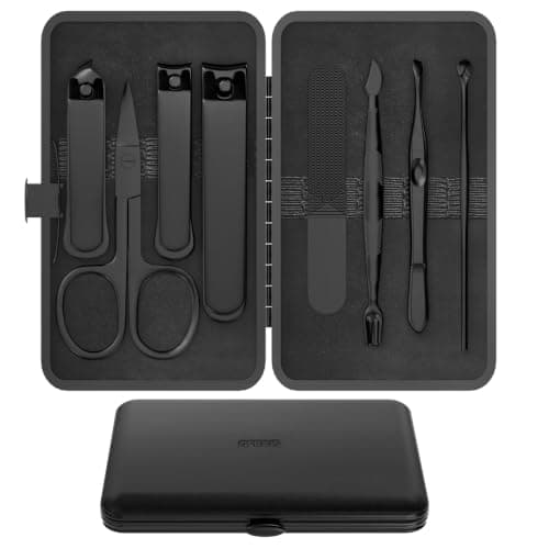 OFIDUS Precision 8 Pieces Men’s Nail Grooming Travel Kit, Stainless Steel Manicure Set with Fingernail & Toenail Clippers, Nail File, Slant Tip Tweezers, Cuticle Scissors
