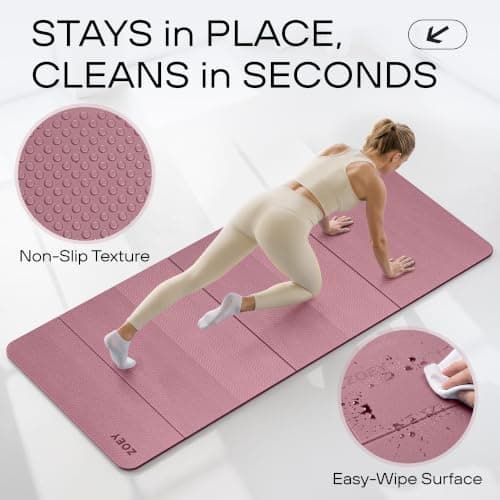 ZOEY 7-Fold Foldable Yoga & Exercise Mat, Extra-Wide 189x80cm XL Lightweight Non-Slip TPE Workout Mat for Yoga Pilates, Portable for Travel Camping Home Gym Floor, Smoky Pink — view 5
