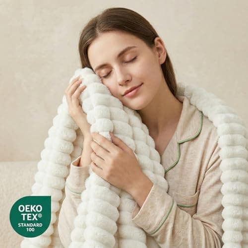 WAVVE Fluffy Blanket Fleece Throw For Sofa, Small Blanket, Cream White — view 2