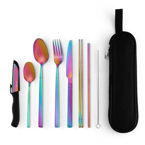 hecef 18/0 Stainless Steel Travel Cutlery Set - Portable Flatware with Case